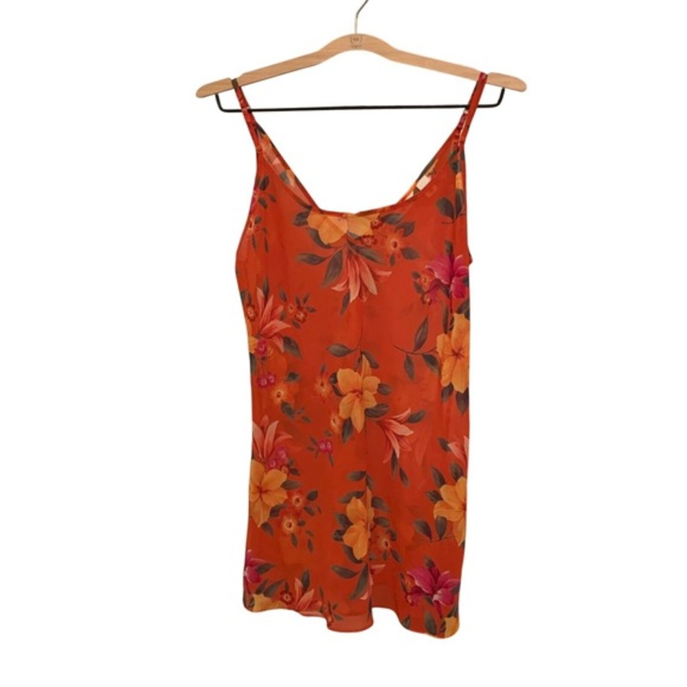 Victorias‎ Secret Lingerie Floral Cami Dress Sheer Slip Orange Pink Yellow M
